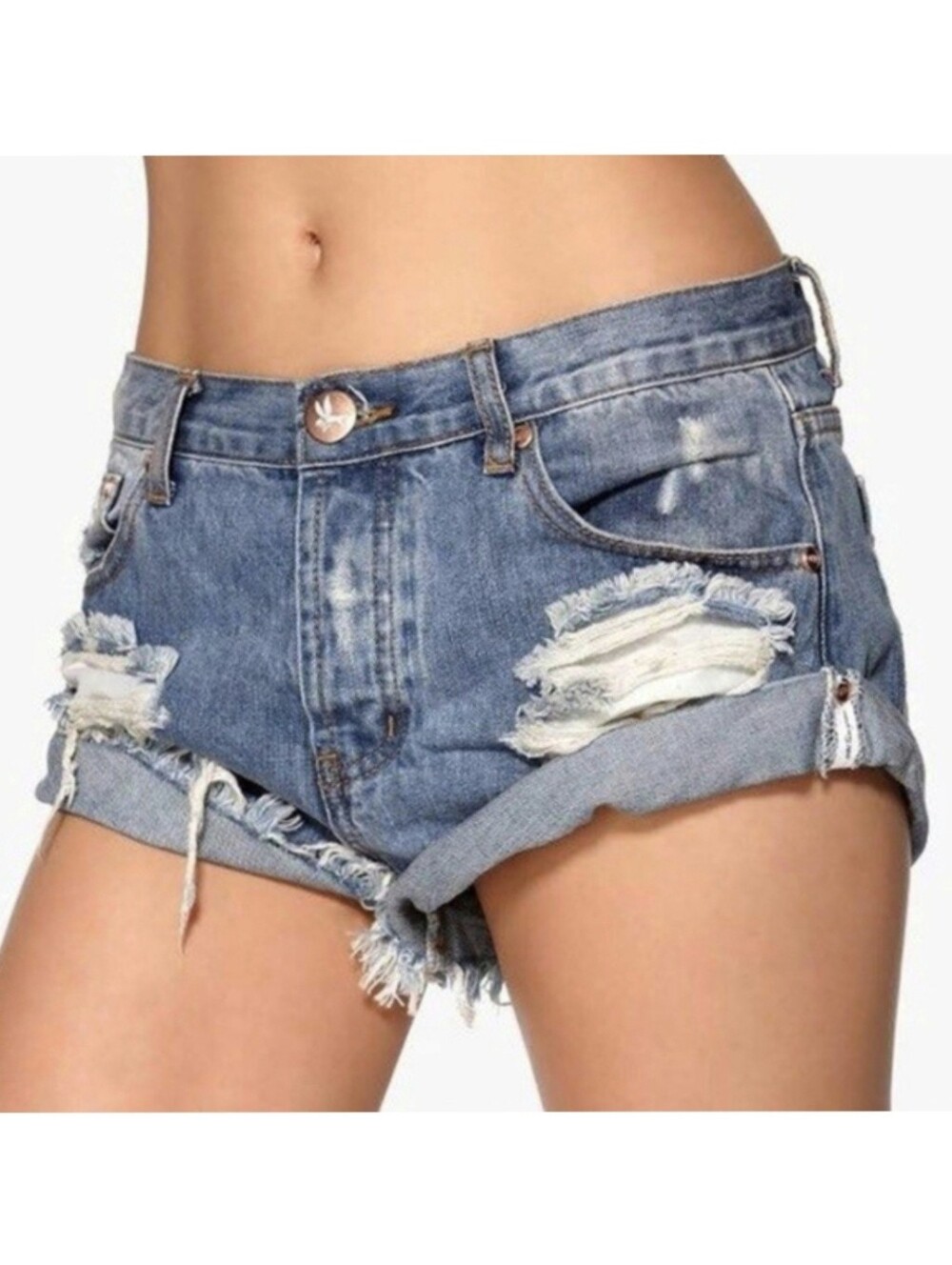 One x One Teaspoon Hawks Relaxed Fit High Rise Twisted Cuff Hem Distressed Short